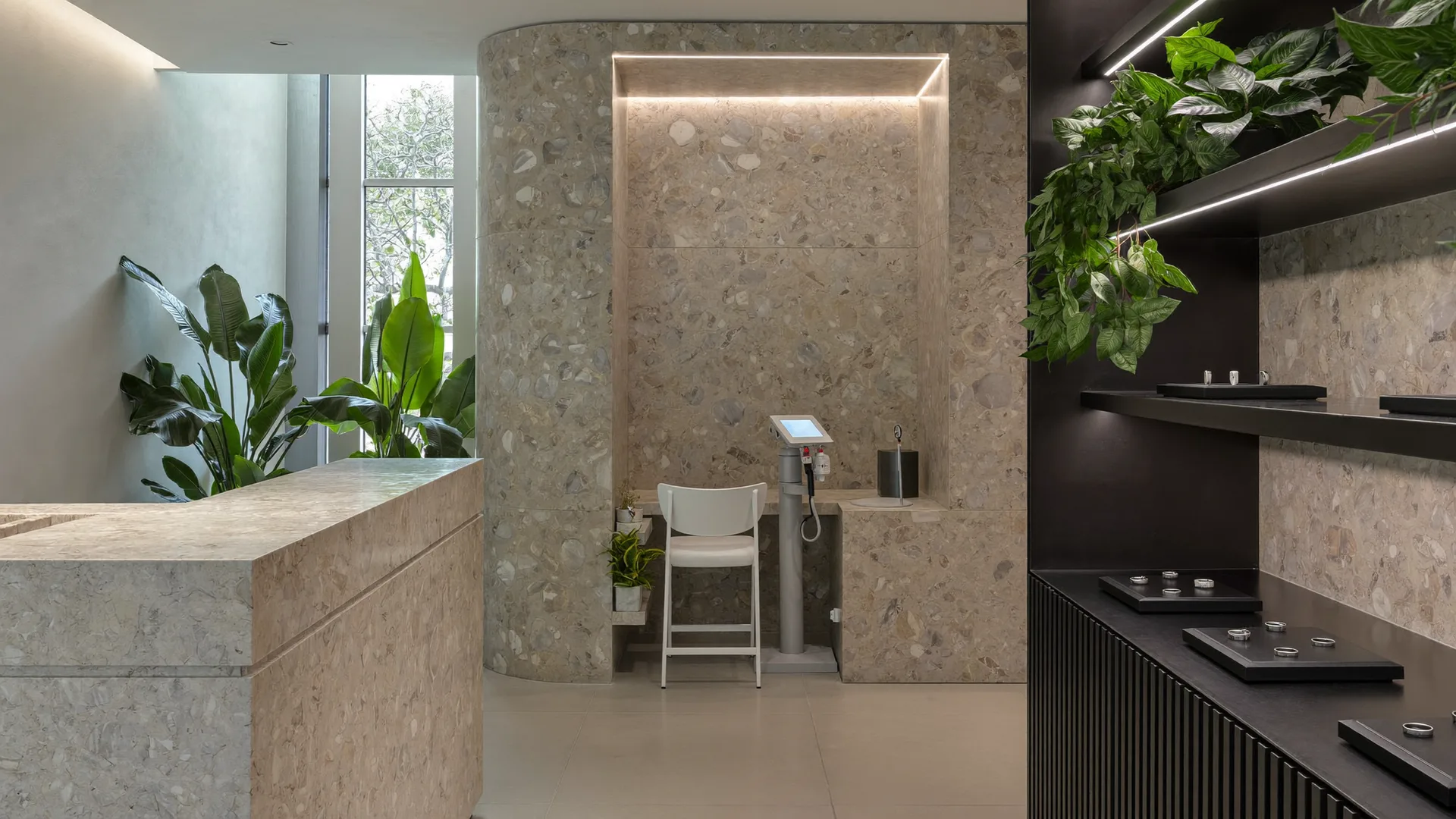 Concept render of a ring fitting and blood test corner in a Bengaluru store