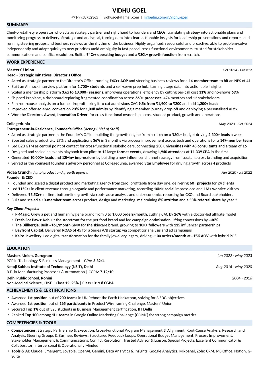 Resume, page 1